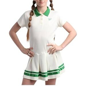 Reebok Performance Girls Pique Short Sleeve Tennis Dress Size 6X Green & Cream